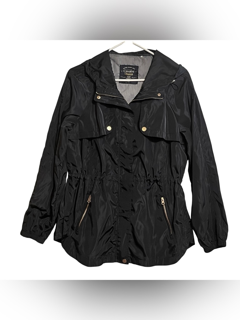 CAVALINI Navy Blue Hooded Raincoat Jacket Polyester Lightweight Women’s XL